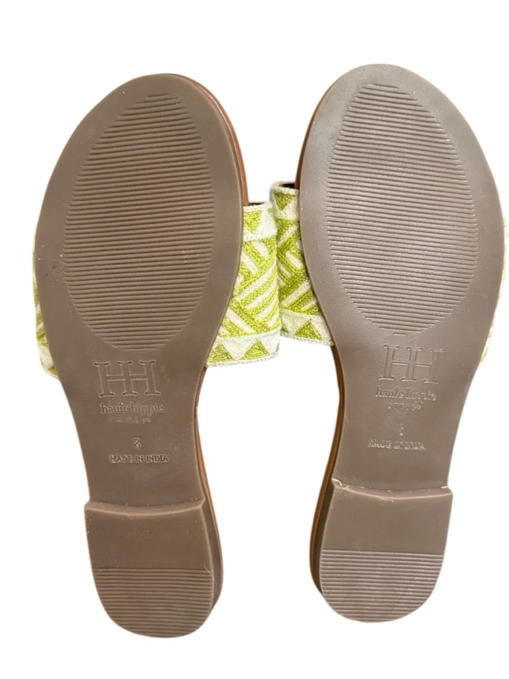 Haute Hippie Slides Sandals Women’s Size 8 Green Embroidered Boho Flat Slip On